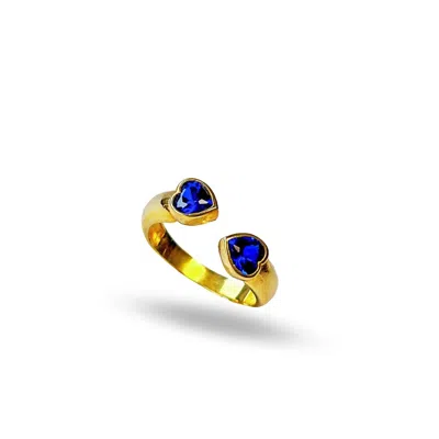 Linya Jewellery Women's Navy Blue Heart Adjustable Ring