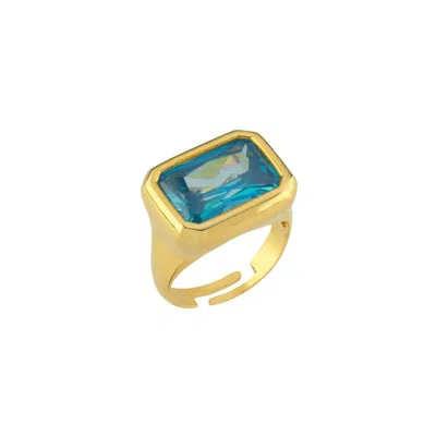 Linya Jewellery Women's Nova Large Blue Crystal Stone Ring
