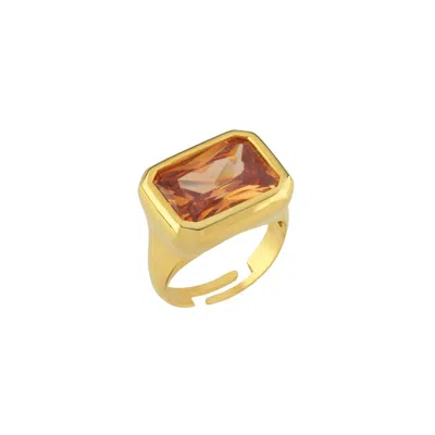 Linya Jewellery Women's Nova Large Champagne Crystal Stone Ring
