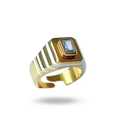 Linya Jewellery Women's Octagon Blue Stone Enamel Signet Ring