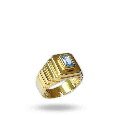 Linya Jewellery Women's Octagon Blue Stone Signet Ring