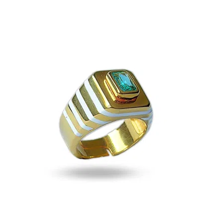 Linya Jewellery Women's Octagon Green Stone Enamel Signet Ring