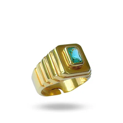 Linya Jewellery Women's Octagon Green Stone Signet Ring