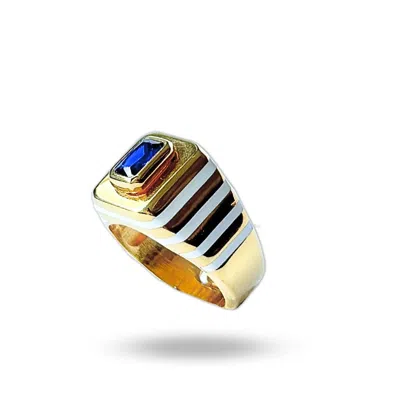 Linya Jewellery Women's Octagon Navy Blue Stone Enamel Signet Ring