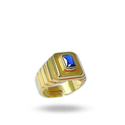 Linya Jewellery Women's Octagon Navy Blue Stone Signet Ring