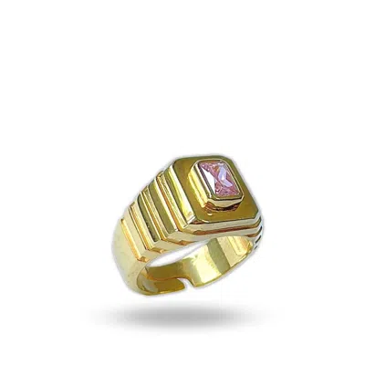 Linya Jewellery Women's Octagon Pink Stone Signet Ring