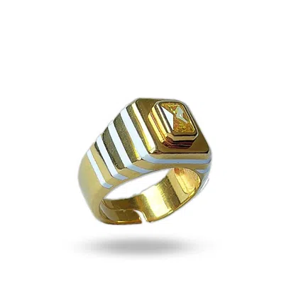 Linya Jewellery Women's Octagon Yellow Stone Enamel Signet Ring