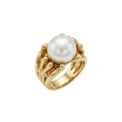 Linya Jewellery Women's Organica Amorphous Large Pearl Silver & Gold Plated Ring