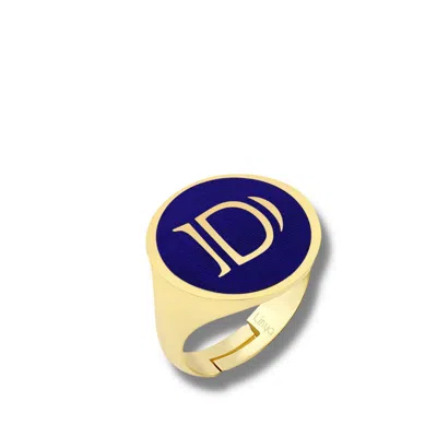 Linya Jewellery Women's Personalized D Letter Blue Enamel Signet Ring