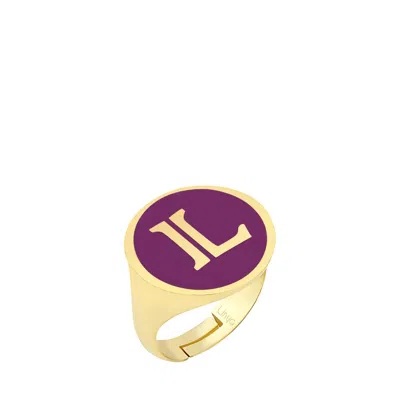 Linya Jewellery Women's Personalized L Letter Purple Enamel Signet Ring