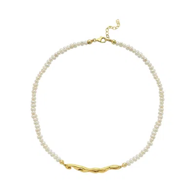 Linya Jewellery Women's Pontus Horizontal Silver Pearl Necklace Gold