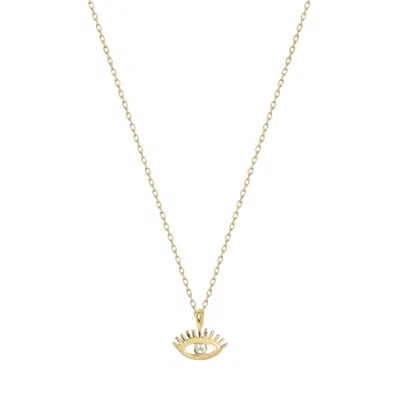 Linya Jewellery Women's Real Gold Eye Necklace, Gold Evil Eye Pendant, Mini Gold Eye Charm, Eyelash Necklace, Minima