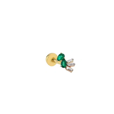 Linya Jewellery Women's Real Gold Green Drop Baguette Cartilage Tragus Earrings