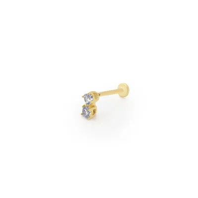 Linya Jewellery Women's Real Gold Stone Tragus, Gold Double Stone Piercing, Gold Dainty Mini Earrings, Minimalist Je