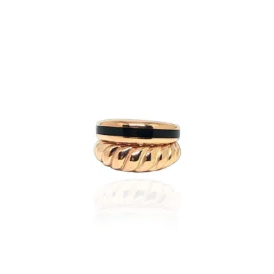 Linya Jewellery Women's Rosa Black Enameled Ring Rose Gold