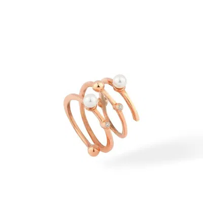 Linya Jewellery Women's Rose Gold Spiral Pearl Ring