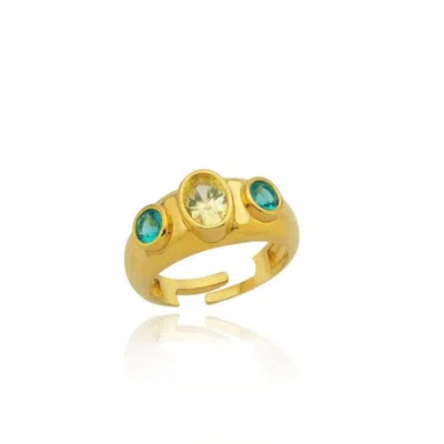 Linya Jewellery Women's Rosie Yellow Green Stone Signet Ring