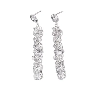 Linya Jewellery Women's Sculptra Textured Long Sterling Silver Earrings