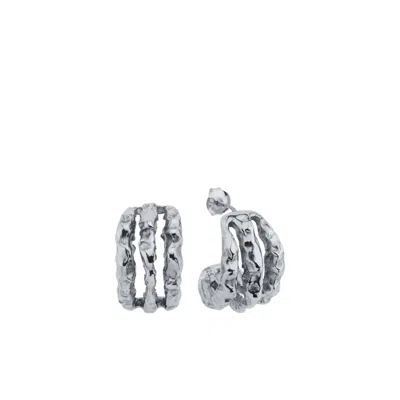 Linya Jewellery Women's Terty Amorphous Triple Hoop Earrings Silver