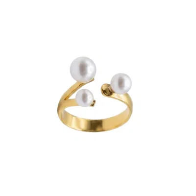 Linya Jewellery Women's Three Pearl Adjustable Ring, Pearl Silver Ring