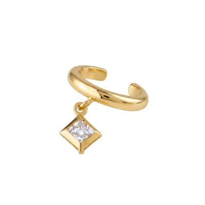 Linya Jewellery Women's Triangle Stone Dangling Cartilage Silver & Gold Plated Earring, Geometric Ear Cuff