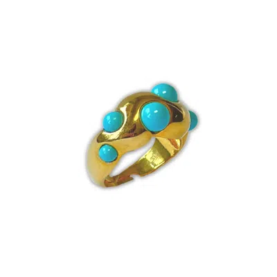 Linya Jewellery Women's Turquoise Adjustable Gold Ring In Multi