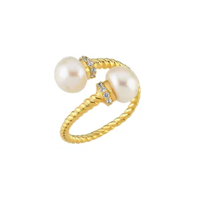 Linya Jewellery Women's Twisted Spiral Pearl Ring Gold