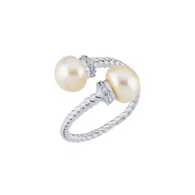 Linya Jewellery Women's Twisted Spiral Pearl Ring Silver