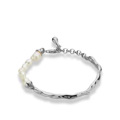Linya Jewellery Women's Yira Pearl Cuff Bracelet Silver