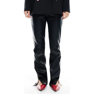 Lioness Ace Faux Leather Slit Hem Pants In Onyx