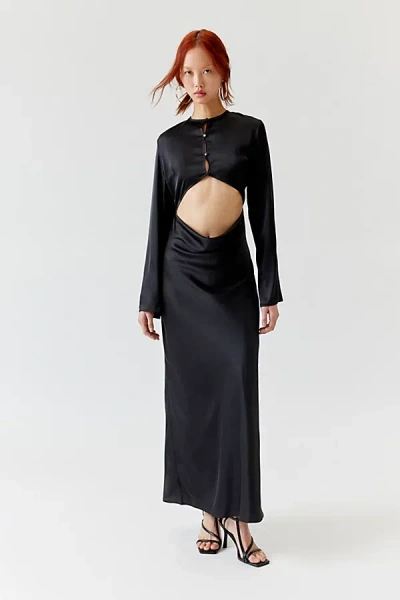 urban outfitters black silk dress Urban Outfitters satin high neck mini dress with