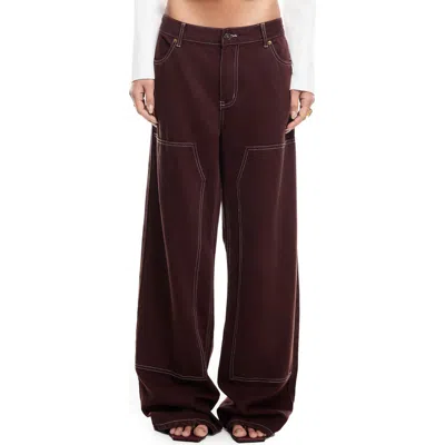 Lioness Anchor Contrast Stitch Wide Leg Jeans In Chocolate