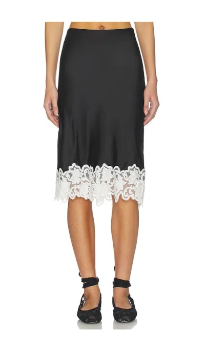 Lioness Anchored Contrast Lace Hem Midi Skirt In Brown