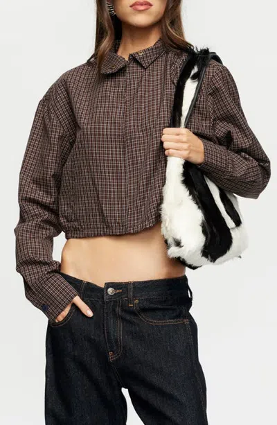 Lioness Aura Plaid Cotton Crop Jacket In Brown