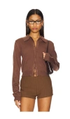 Lioness Awakening Crop Polo Cardigan In Chestnut