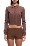 Lioness Awakening Crop Polo Cardigan In Chestnut Plain