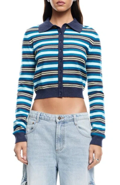 Lioness Awakening Stripe Polo Cardigan In Navy Stripe