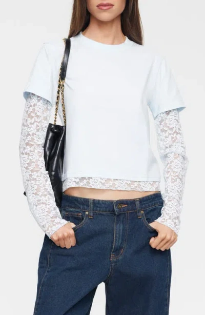 Lioness Baby Bottega Lace Trim Layered Tee In Soft Blue