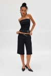 Lioness Backstage Belted Low Rise Jort In Black, Women's At Urban Outfitters In Black