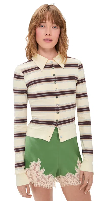 Lioness Bada Bing Jersey Top Sand Stripe In White