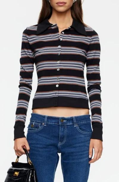 Lioness Bada Bing Stripe Jersey Cotton Sweater In Black