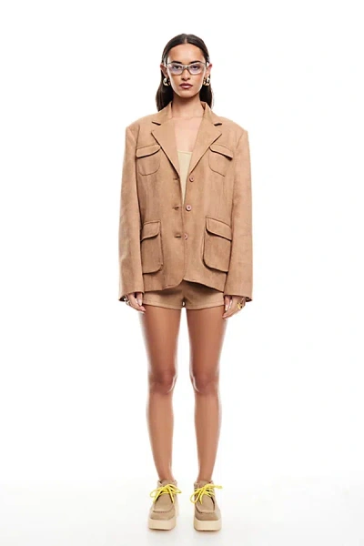 Lioness Balmy Faux Suede Oversized Blazer Jacket In Camel, Women's At Urban Outfitters In Brown