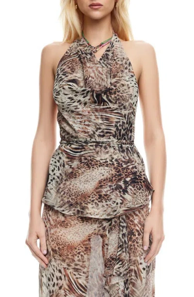 Lioness Banks Animal Print Halter Top In Chocolate Animal