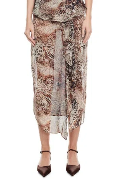 LIONESS LIONESS BANKS ANIMAL PRINT HIGH-LOW WRAP MIDI SKIRT