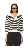 Lioness Stripe Johnny Collar Crop Sweater In Ivory Stripe