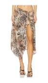 Lioness Banks Animal Print High-low Wrap Midi Skirt In Chocolate Animal