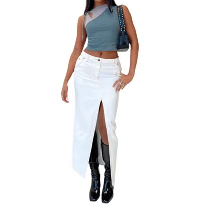 Lioness Barbie Split Denim Skirt In White