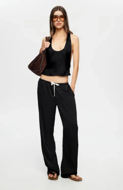 Lioness Bare Crop Satin Tank In Black