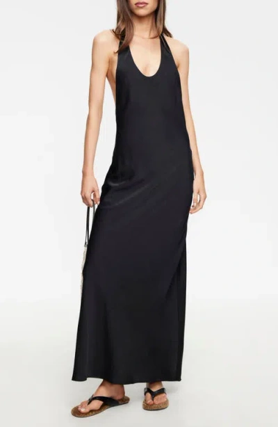 Lioness Bare Hammered Satin Maxi Dress In Black