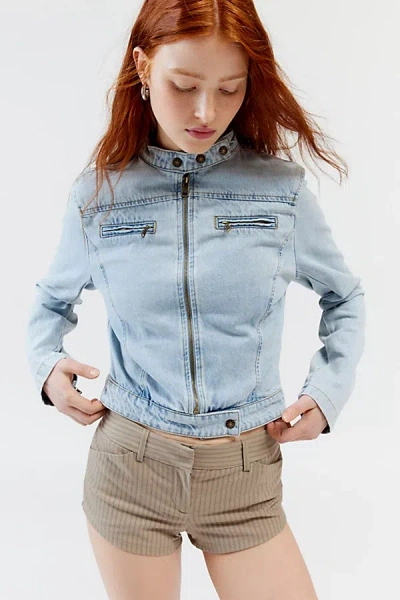 Lioness Bella Denim Moto Jacket In Blue, Women's At Urban Outfitters